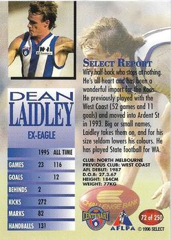 1996 Select AFL #72 Dean Laidley Back